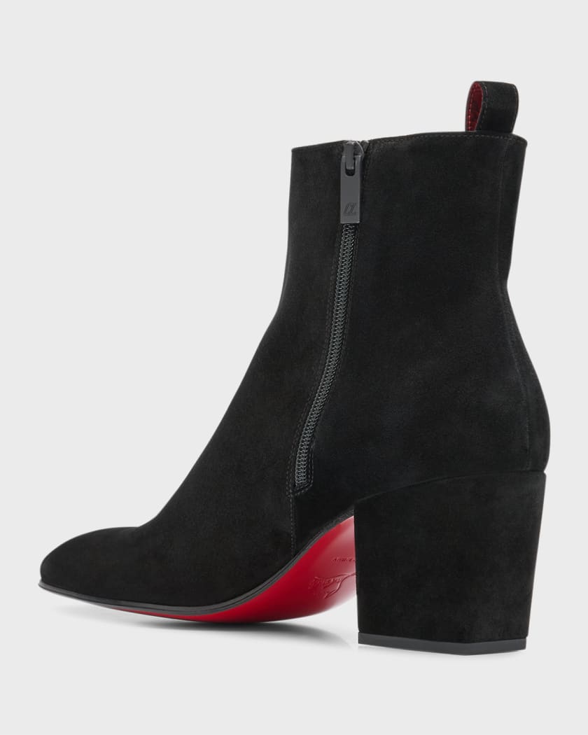 Christian Louboutin Leather and Suede Zipper Ankle Boots in Black