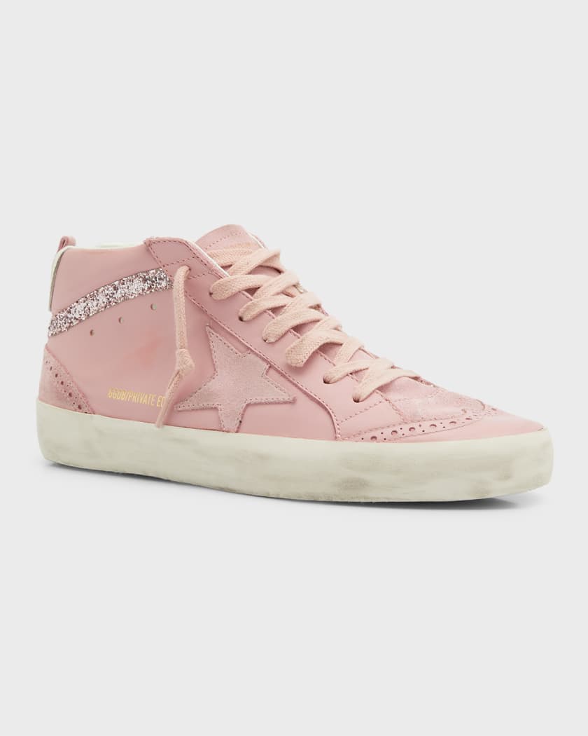 Golden Goose Mid Star Leather Glitter Wing-Tip Sneakers | Neiman