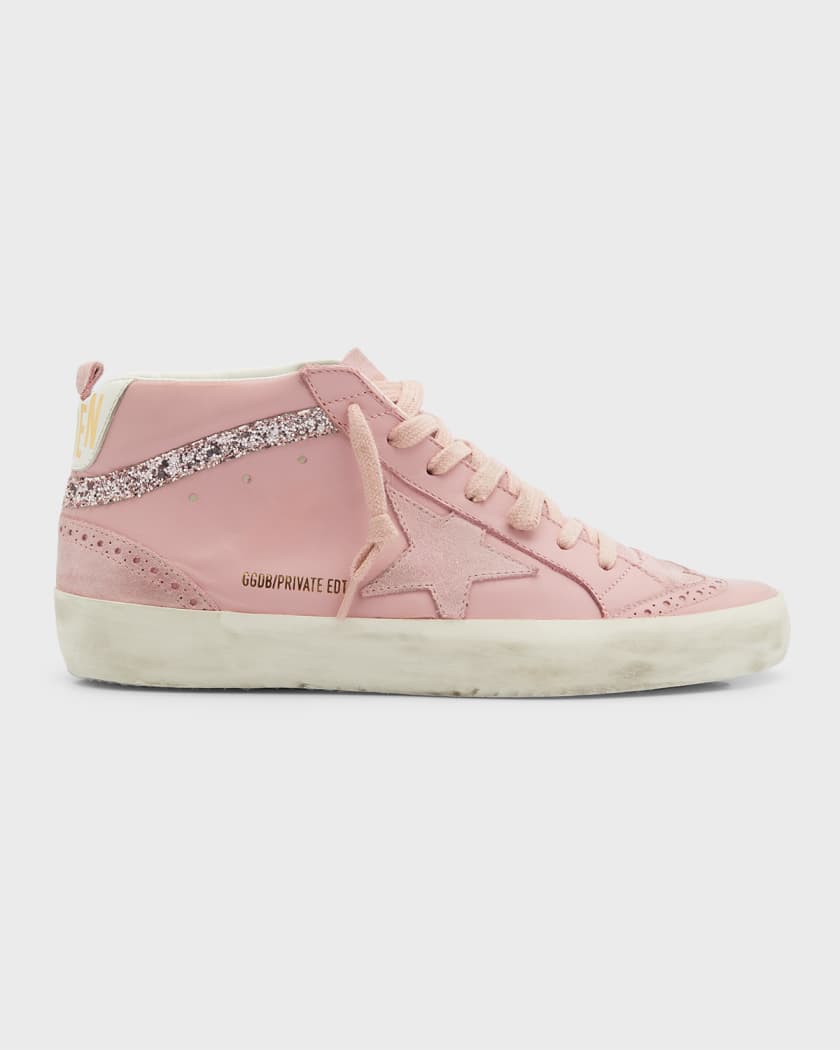 Golden Goose Mid Star Leather Glitter Wing-Tip Sneakers | Neiman