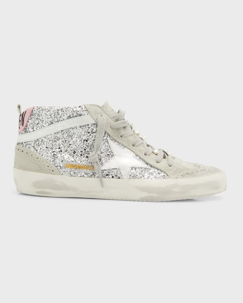 Golden Goose Mid Star Glitter Wing-Tip Sneakers | Neiman Marcus