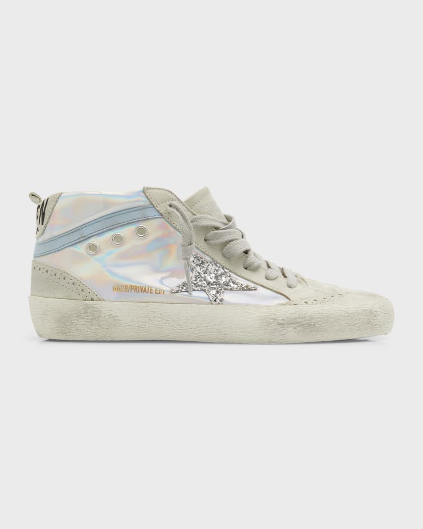 Golden Goose Mid Star Iridescent Glitter Wing-Tip Sneakers