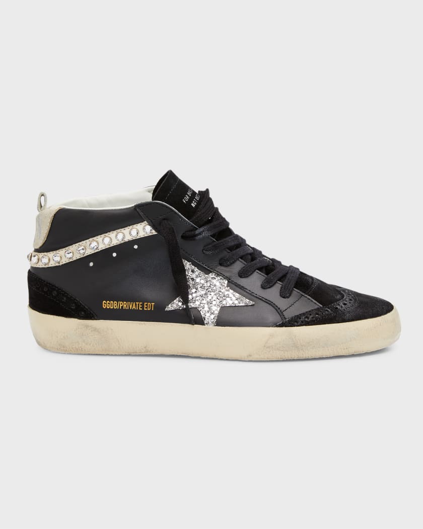 Golden Goose Mid Star Leather Crystal Wing-Tip Sneakers | Neiman Marcus