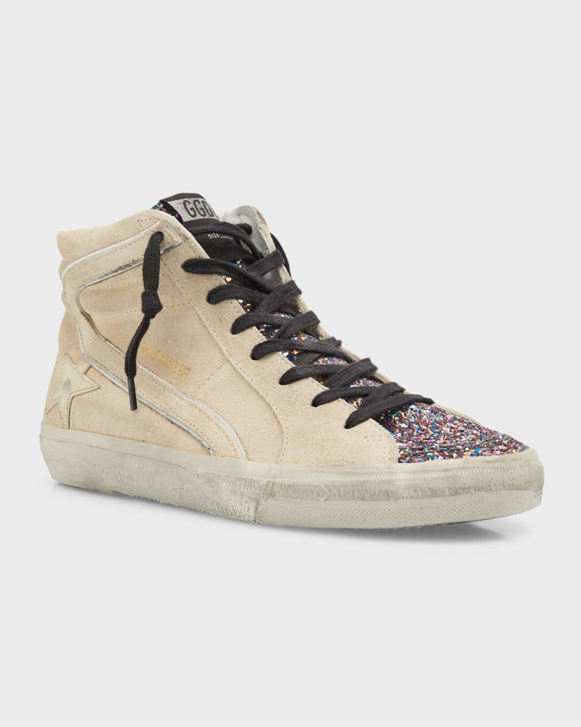 Slide sneakers in metallic leather with shimmer insert hotsell