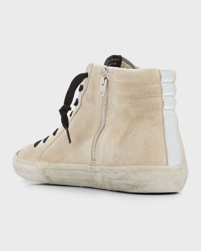 Slide sneakers in metallic leather with shimmer insert sales