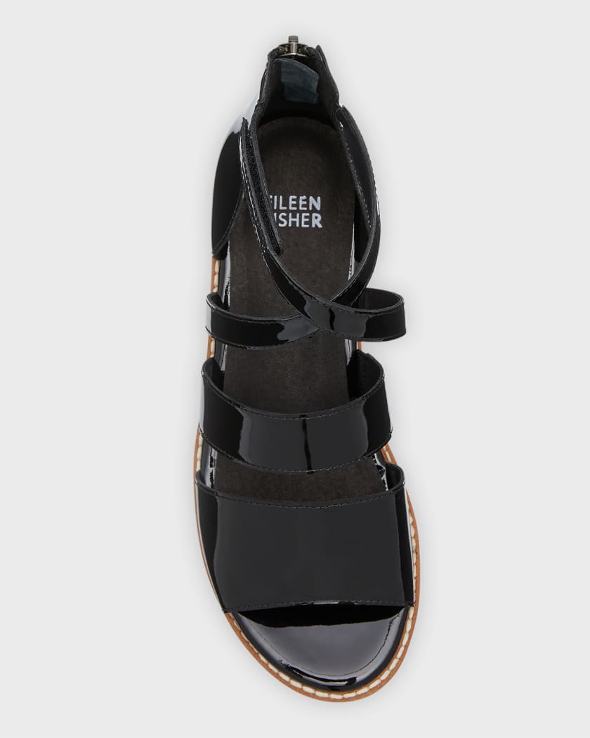 Eileen Fisher Darcy Patent Leather Strappy Platform Wedge Sandals - 7M