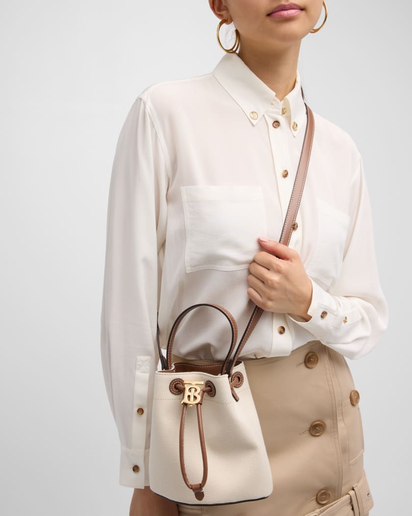 Two-tone Canvas and Leather Small TB Bag in Natural/malt Brown - Women