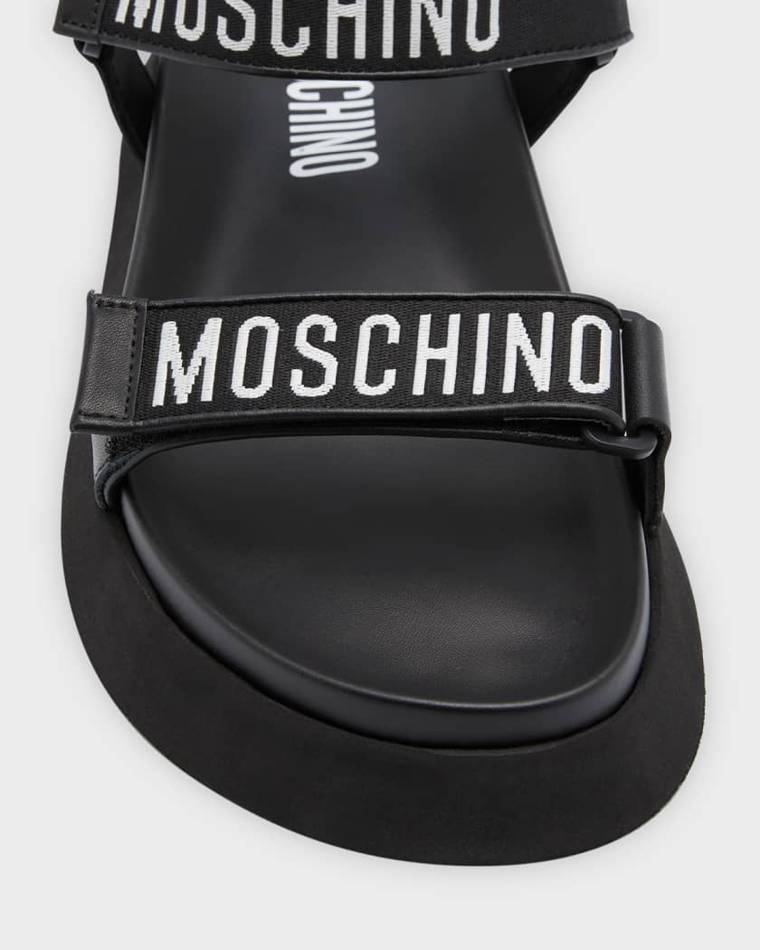Moschino logo leather flat sandals hot sale