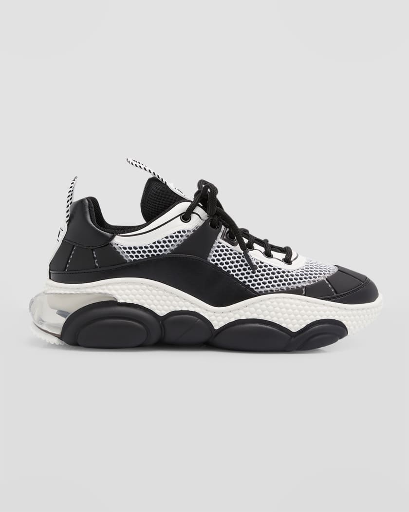 Mesh suede blend color block logo sneakers