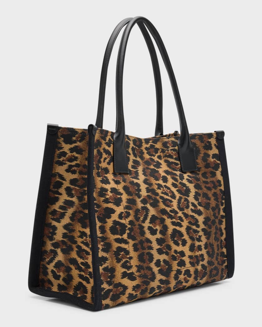 Leopard Print Canvas Tote Bag. - Zipper closure - One inside open