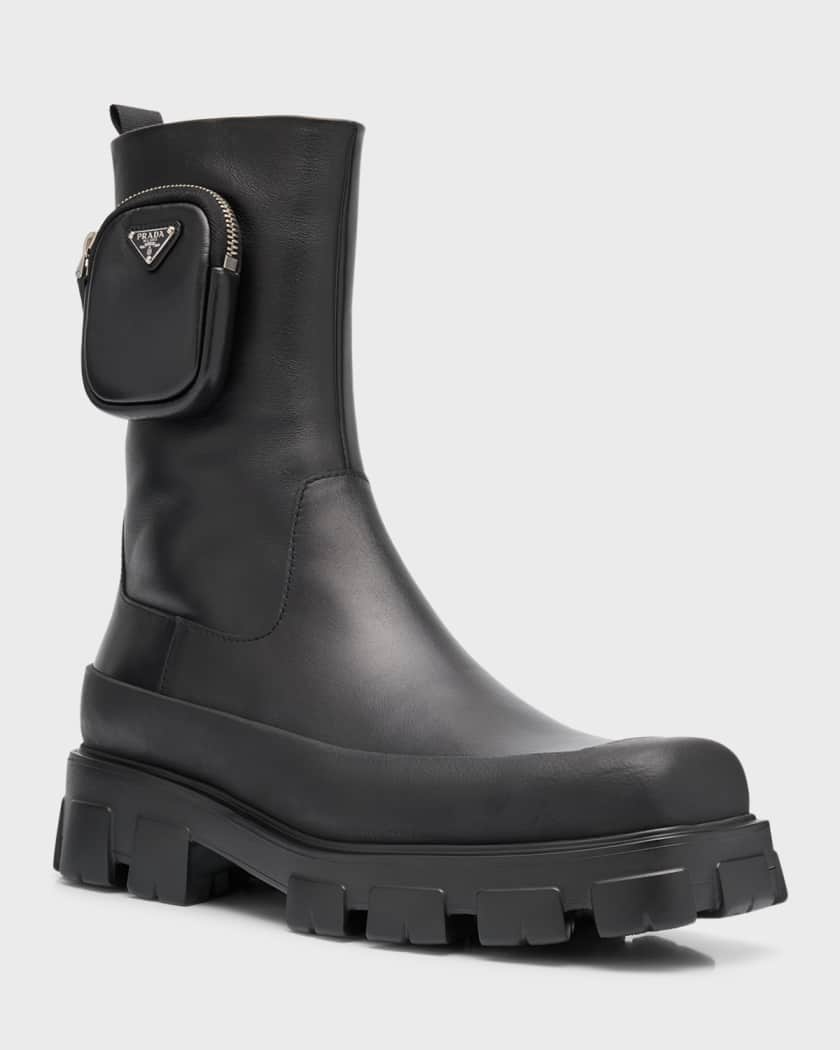 Prada Men s Cobblestone Leather Ankle Boots with Pouch Neiman Marcus