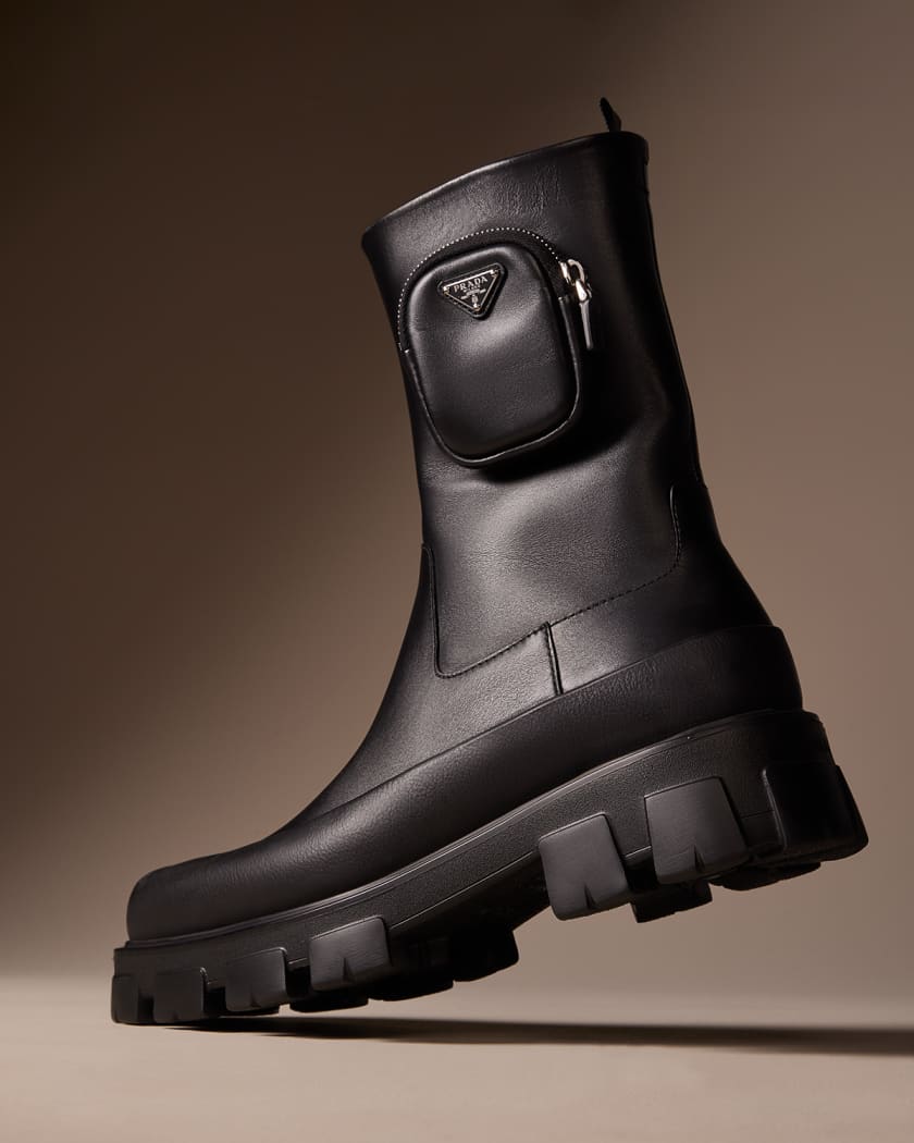 Prada Men's Cobblestone Leather Ankle Boots