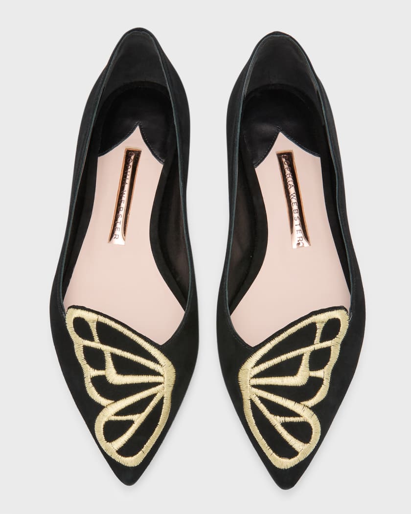 Sophia Webster Butterfly-embroidered suede ballerina shoes - Black