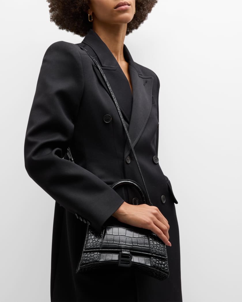 Balenciaga Black Embossed Leather Hourglass Small Top Handle Bag