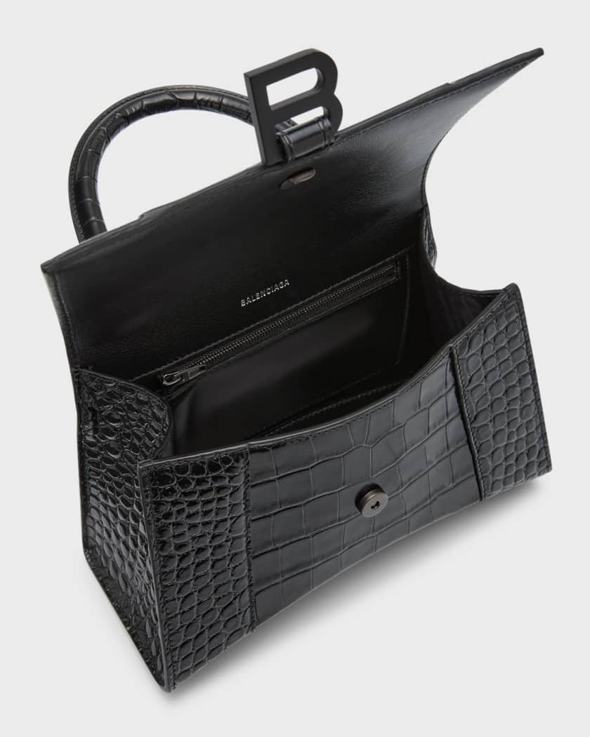 Balenciaga Black Crocodile Embossed Small Hourglass Handbag Purse Bag
