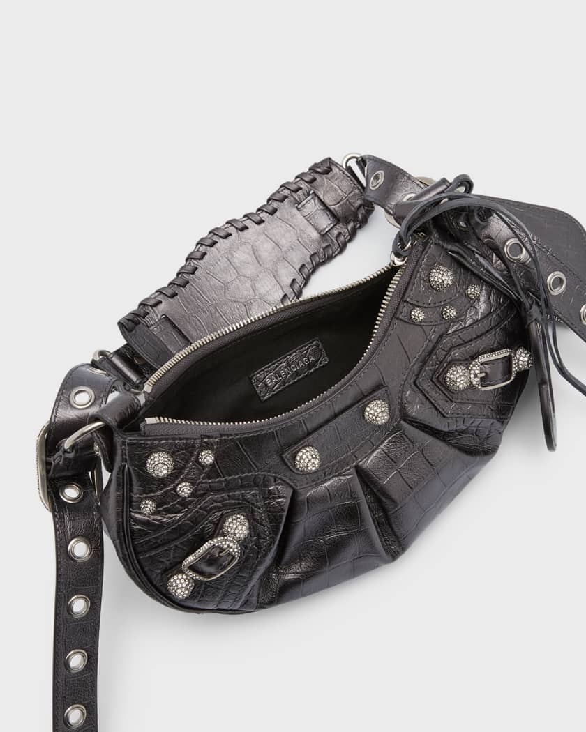 Hourglass XS Handbag Metallized Crocodile Embossed With Rhinestones Lu