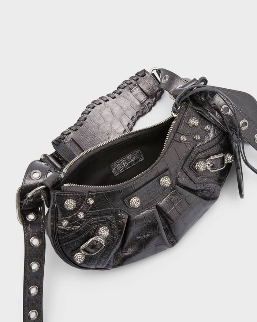 Women's Le Cagole Xs Shoulder Bag Crocodile Embossed in Black