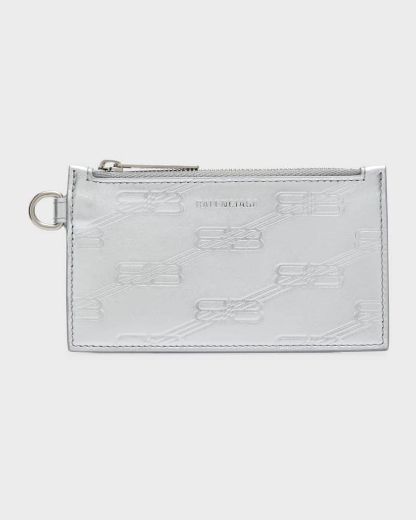 Balenciaga Men's Embossed Monogram Card Case On Keychain In Box
