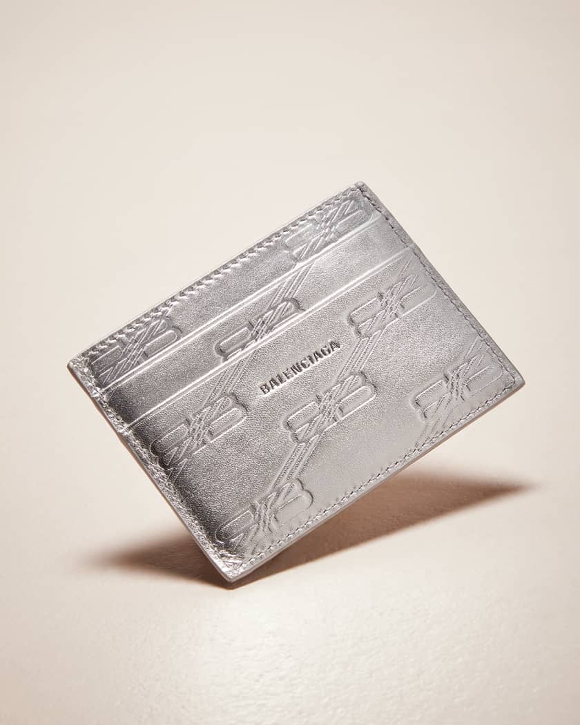 Men's Embossed Monogram Card Case Box in Silver