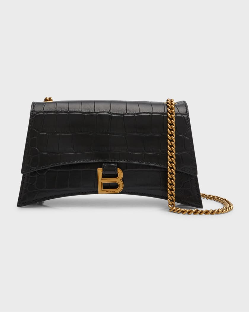 GIVENCHY Logo Embossed Leather Chain Wallet Shoulder Bag Black