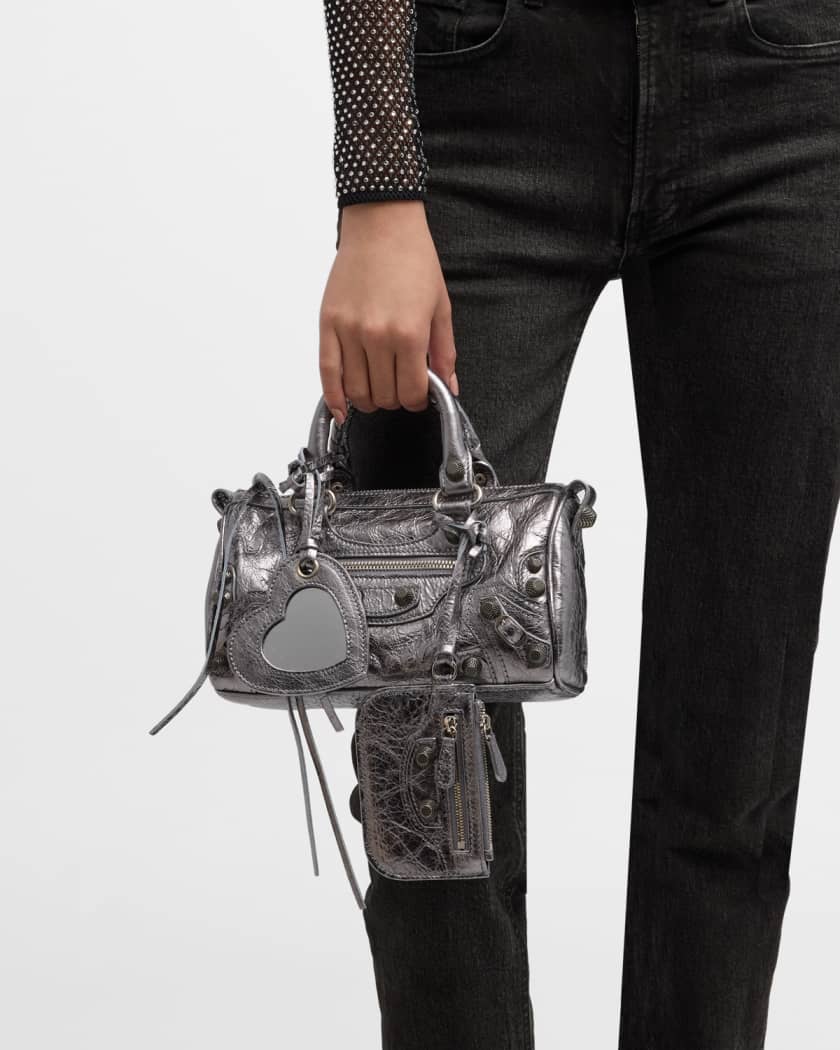 Le Cagole Mini Leather Duffel Bag in Silver - Balenciaga