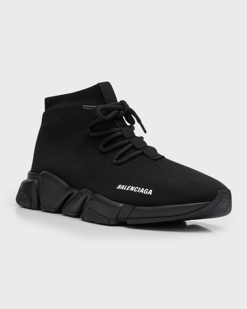 Balenciaga Speed Lace-Up Sock Sneakers Black Knit Size 39