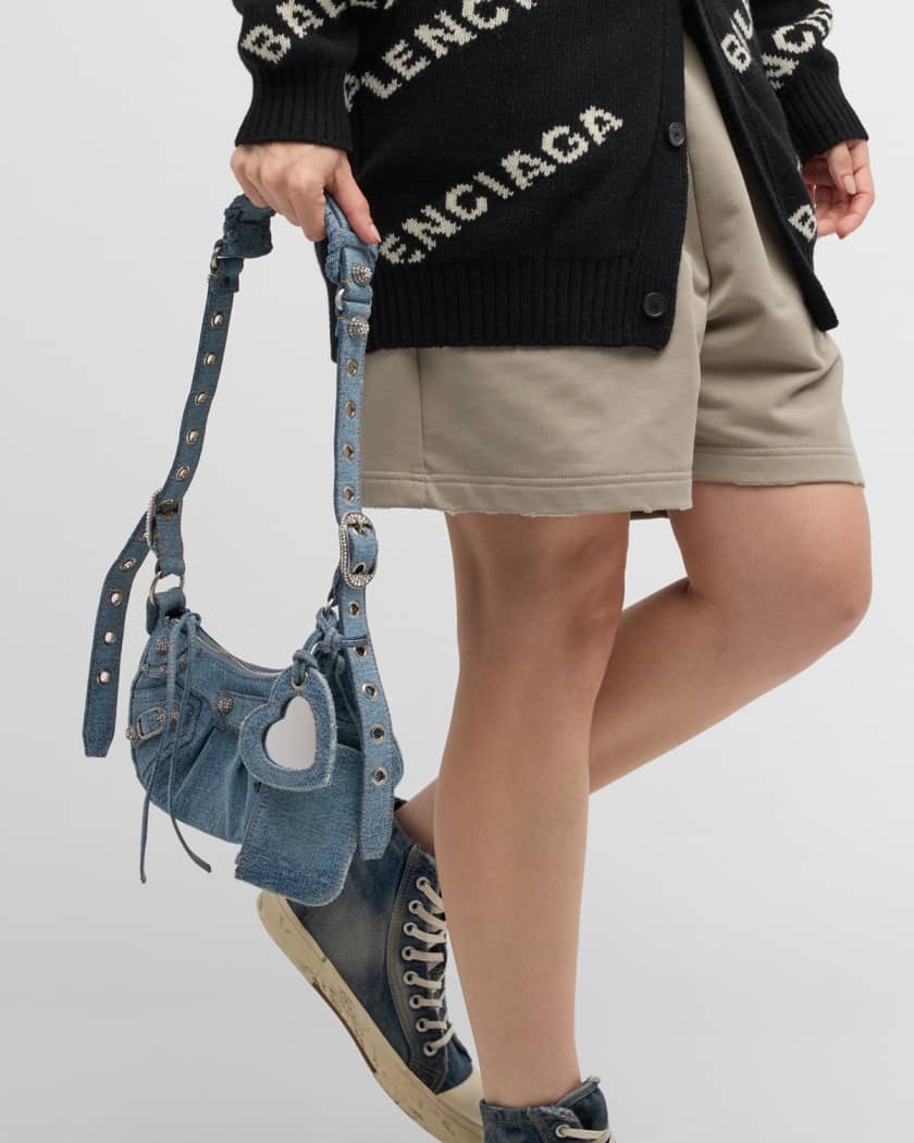 Balenciaga Le Cagole Xs Washed Denim Shoulder Bag