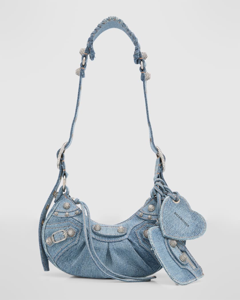 BALENCIAGA Le Cagole mini studded printed denim shoulder bag