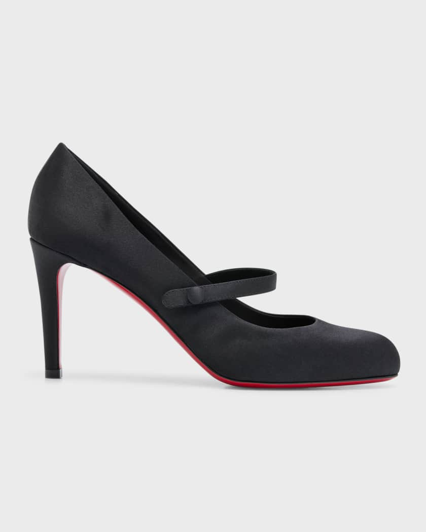 Christian Louboutin Pumppie Wallis Red Sole Crepe Satin Mary Jane Pumps, Black, Women's, 41eu, Pumps & High Heels Stilettos Pumps & High Heels