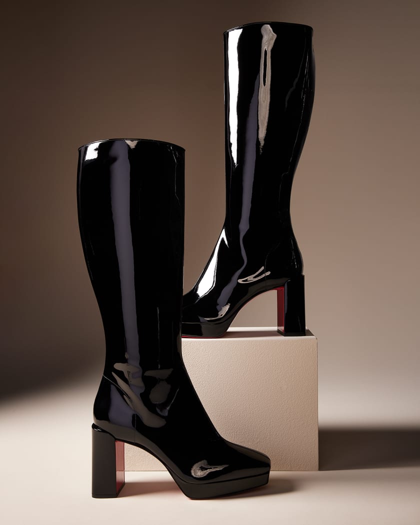 Christian Louboutin Black Suede Platform Ankle Length Boots