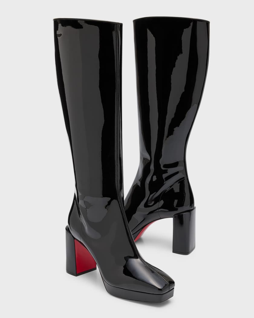 Christian Louboutin Astrilarge Botta Red Sole Two-tone Leather Knee-high  Boots In Black