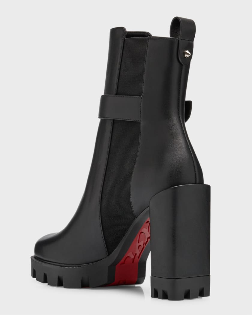 Christian Louboutin Leather Buckle Red Lug Sole Chelsea Booties