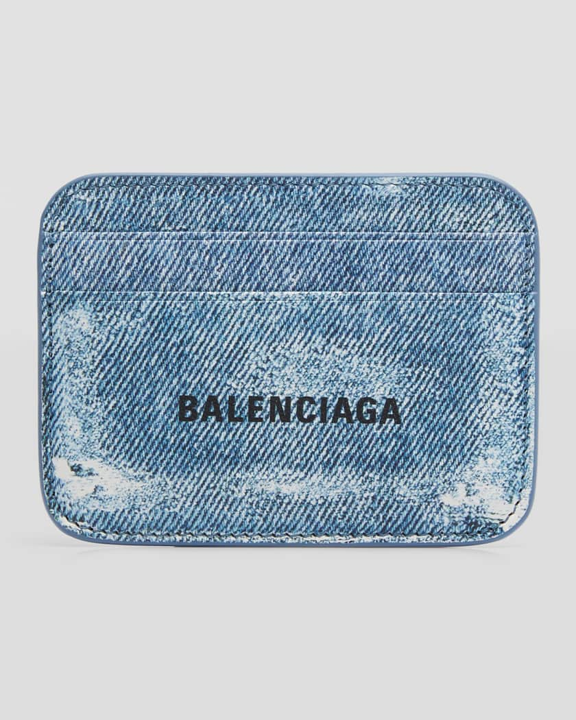 Balenciaga Cash Large Long Coin And Card Holder Denim Printed