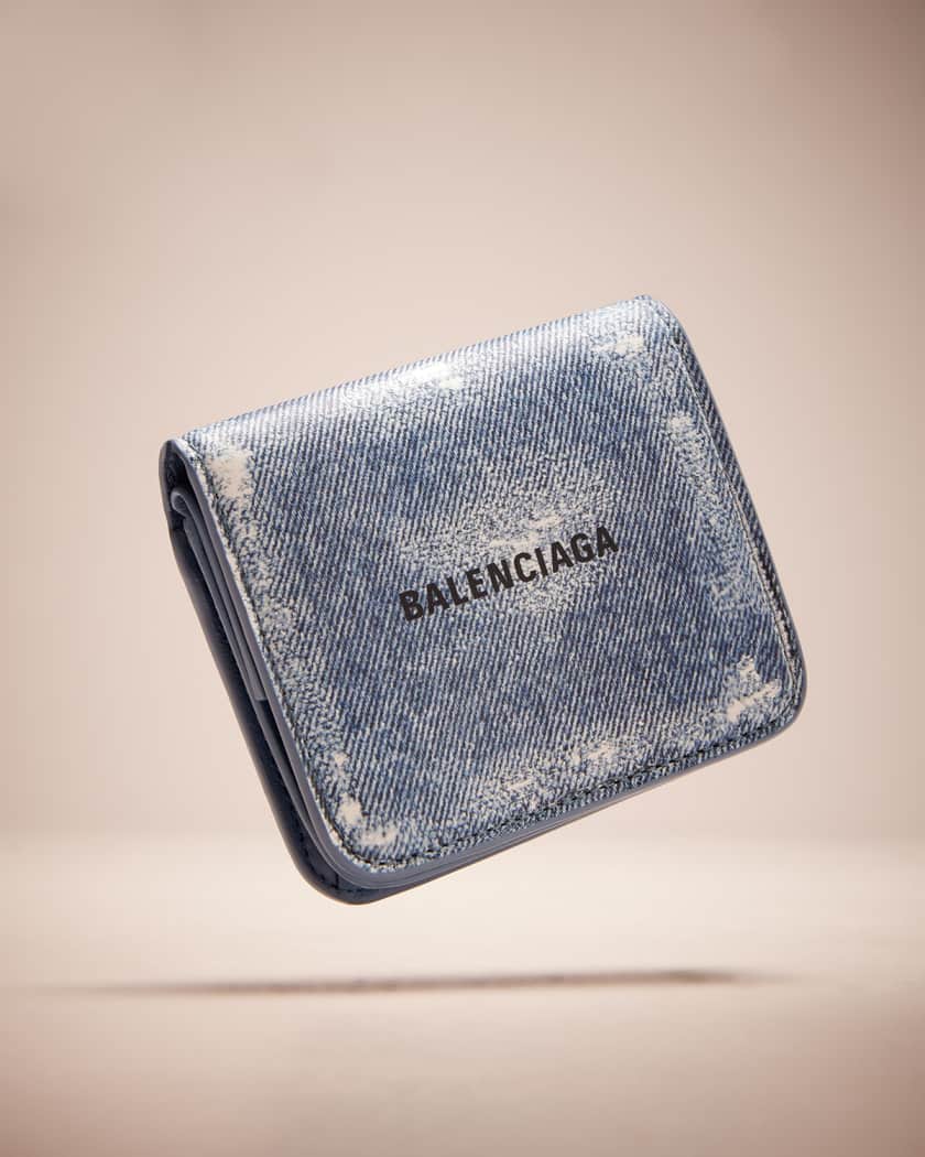 Balenciaga Cash Large Long Coin And Card Holder Denim Printed