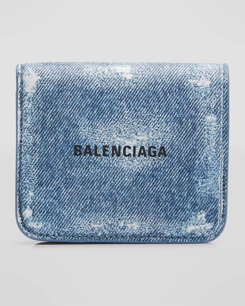 Balenciaga Cash Coin And Card Holder Denim Printed Neiman