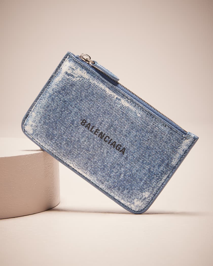 Balenciaga Cash Large Long Coin And Card Holder Denim Printed