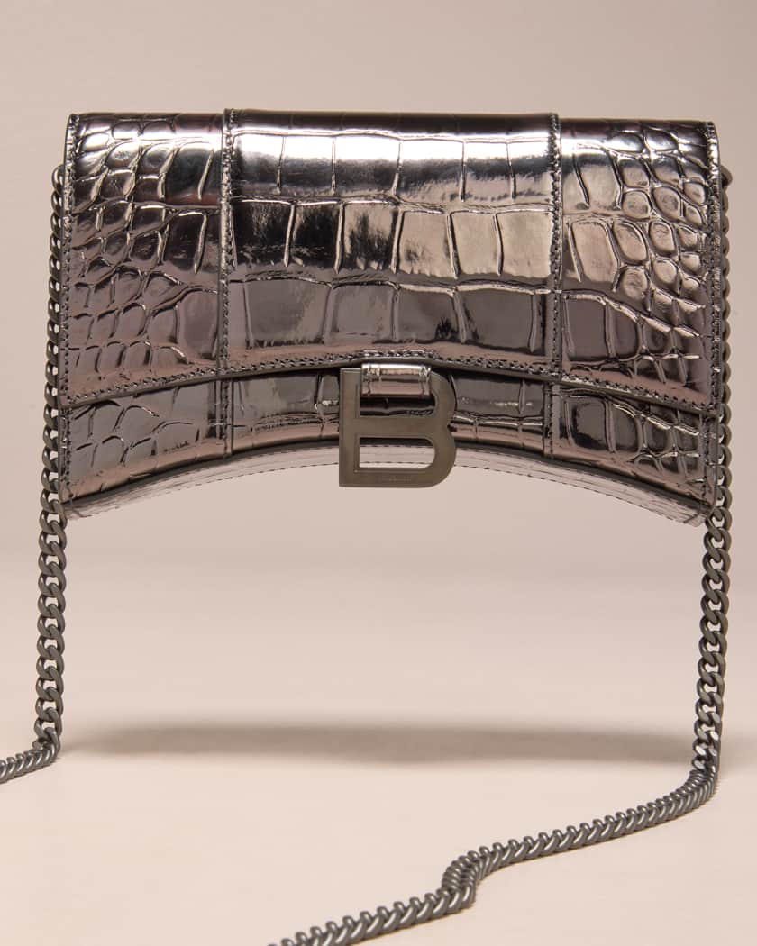 Balenciaga Grey Croc Hourglass Chain Wallet Bag Balenciaga