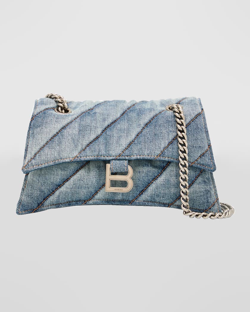 Balenciaga Crush Quilted Wash Denim Chain Shoulder Bag