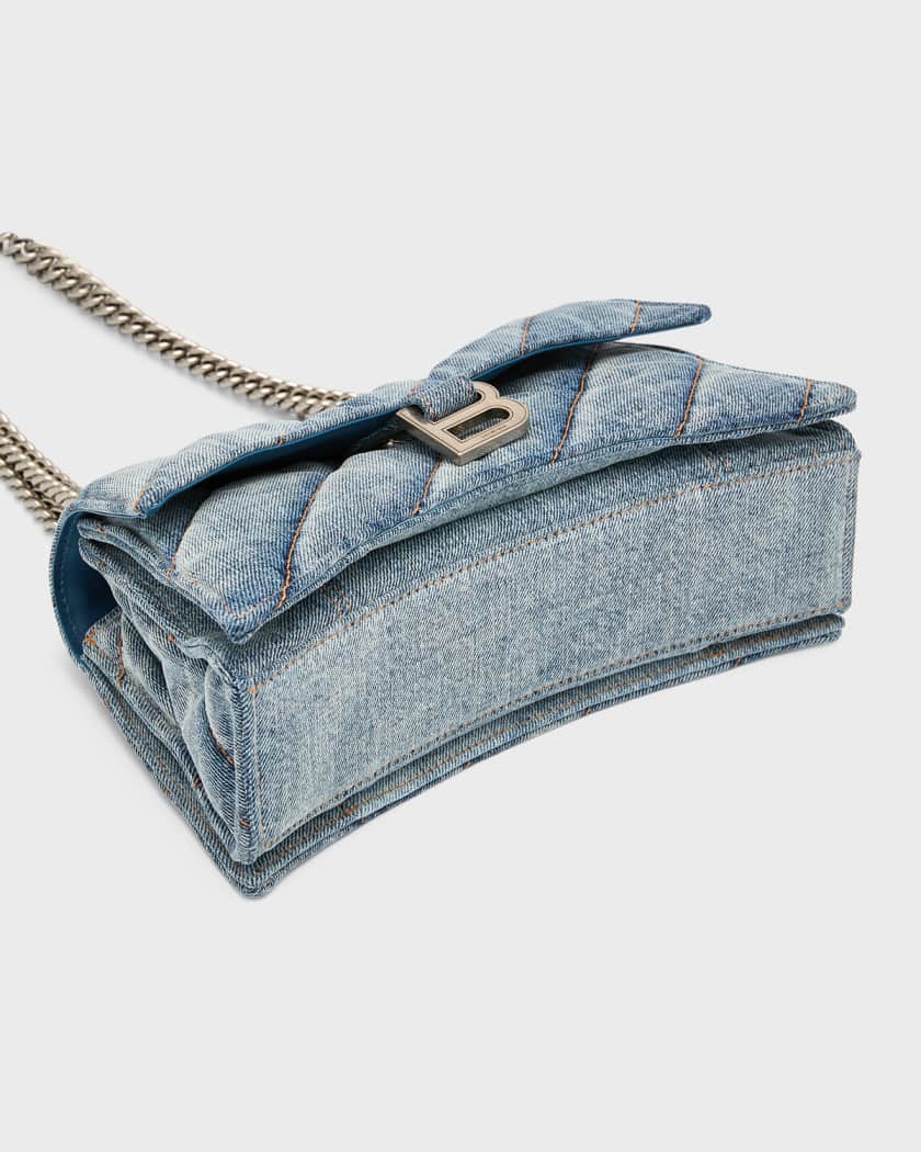 Crush Quilted Wash Denim Chain Shoulder Bag