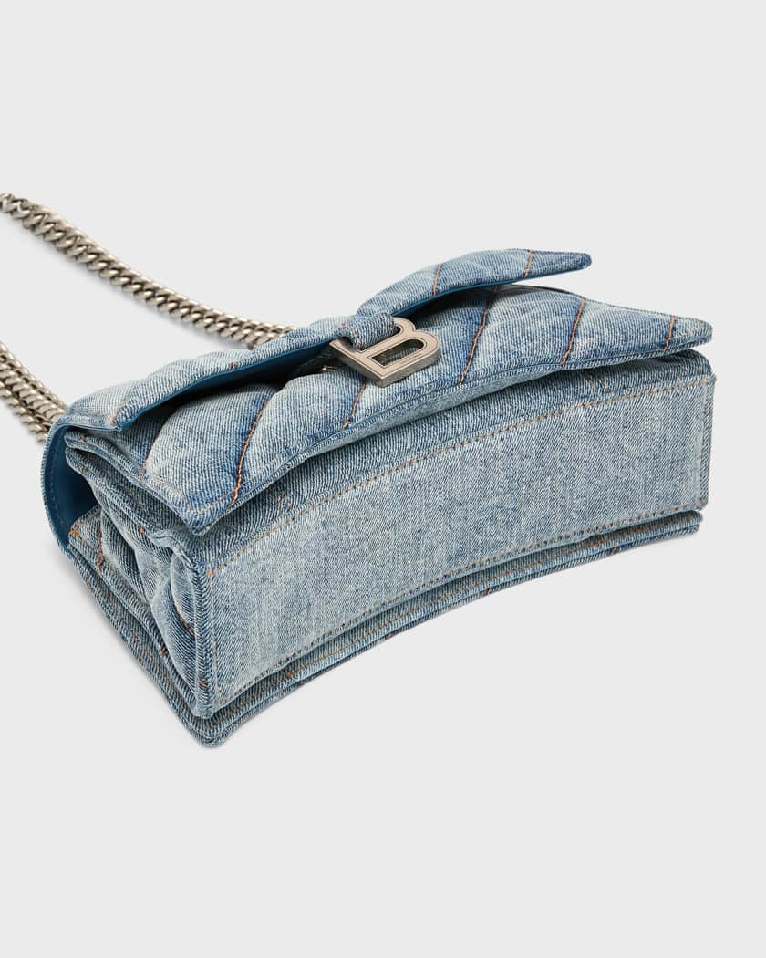 Balenciaga Crush Quilted Wash Denim Chain Shoulder Bag