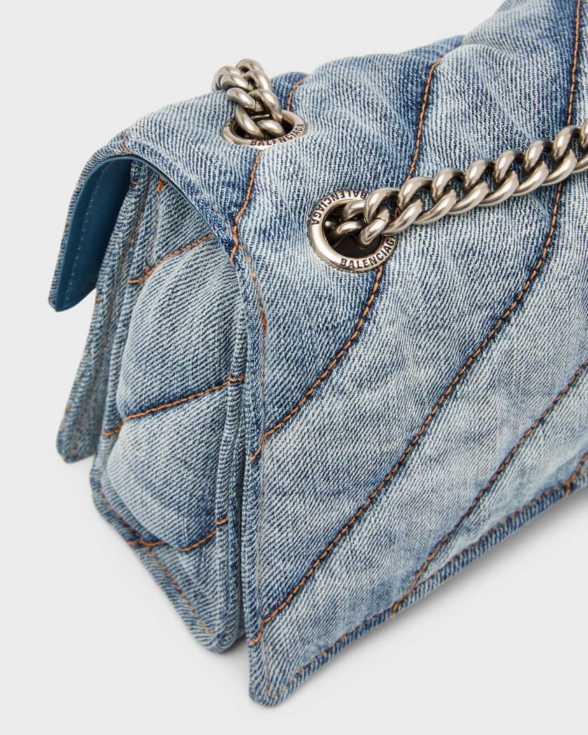 Balenciaga Crush Quilted Wash Denim Chain Shoulder Bag