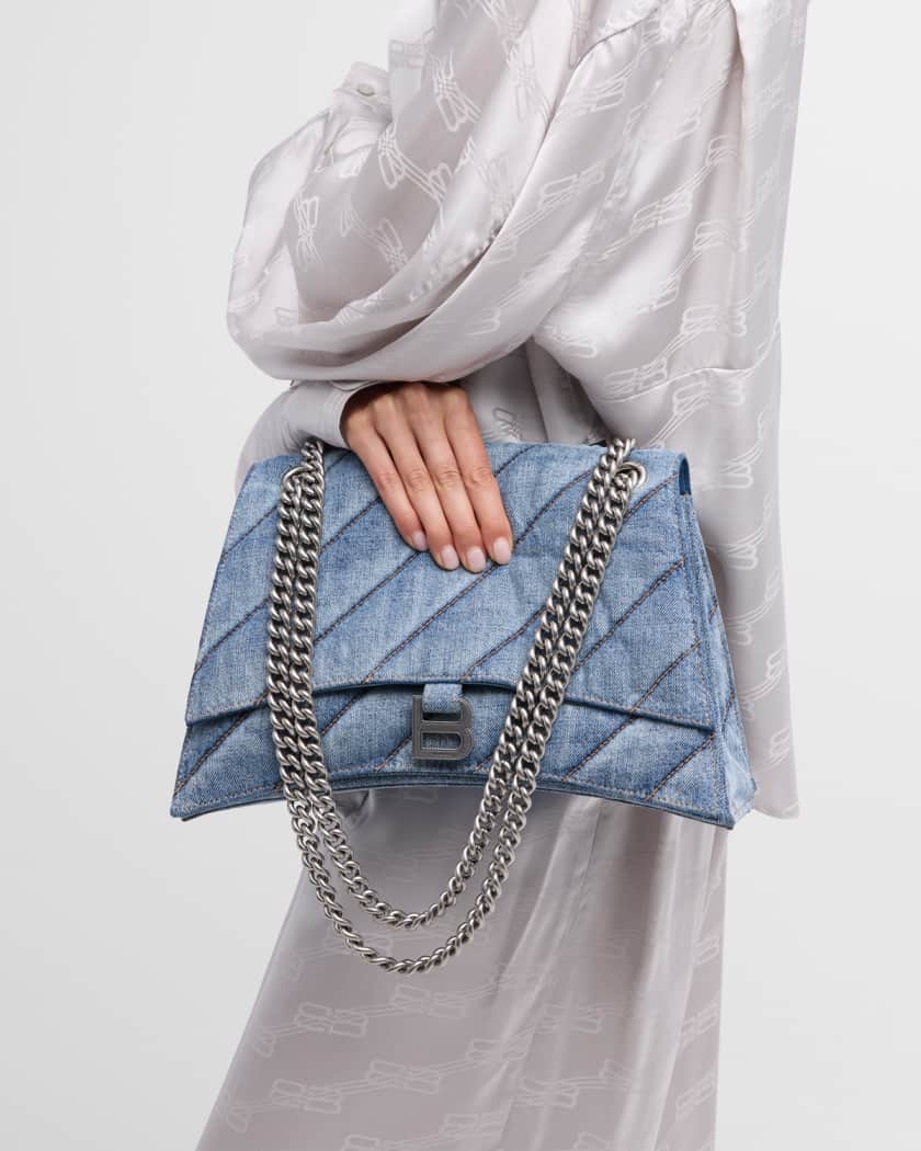 Balenciaga Crush Quilted Wash Denim Chain Shoulder Bag