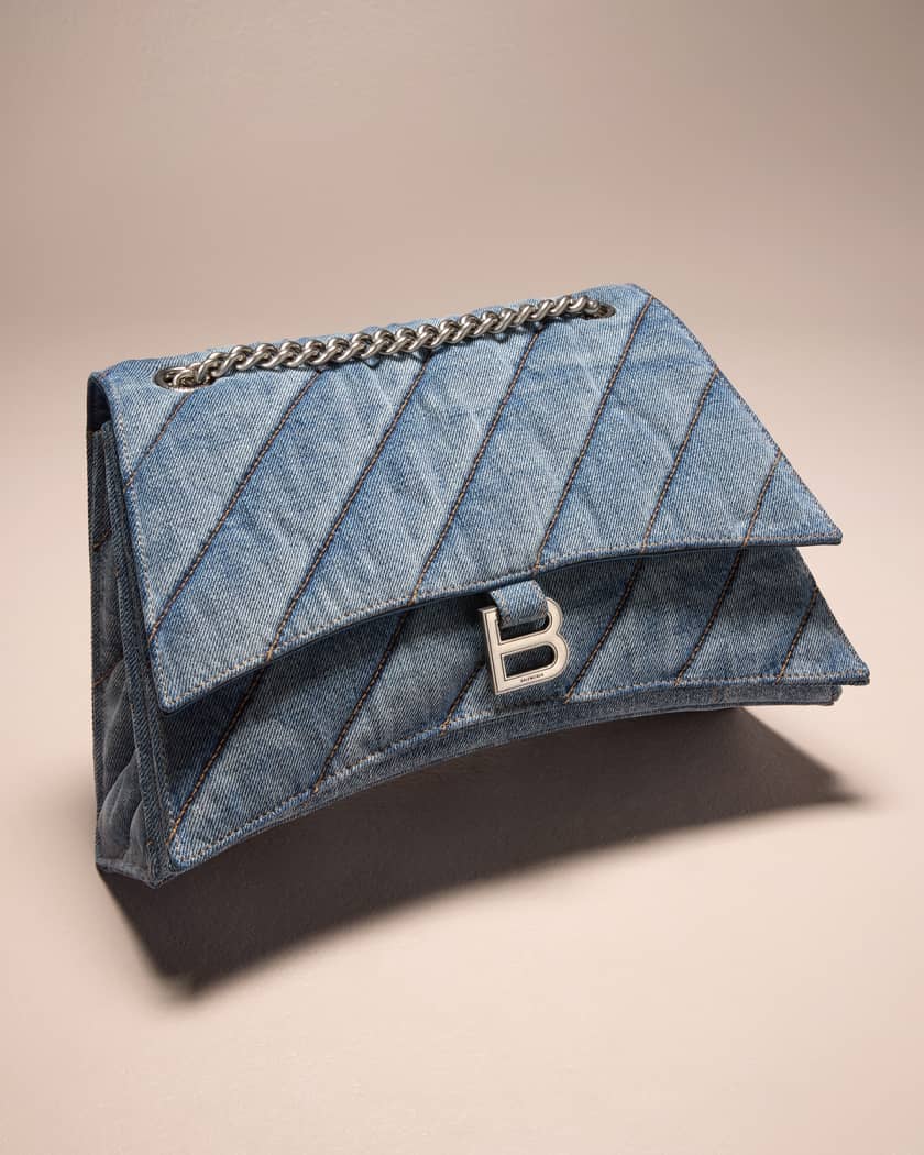 Balenciaga Medium Crush Denim Shoulder Bag - Blue