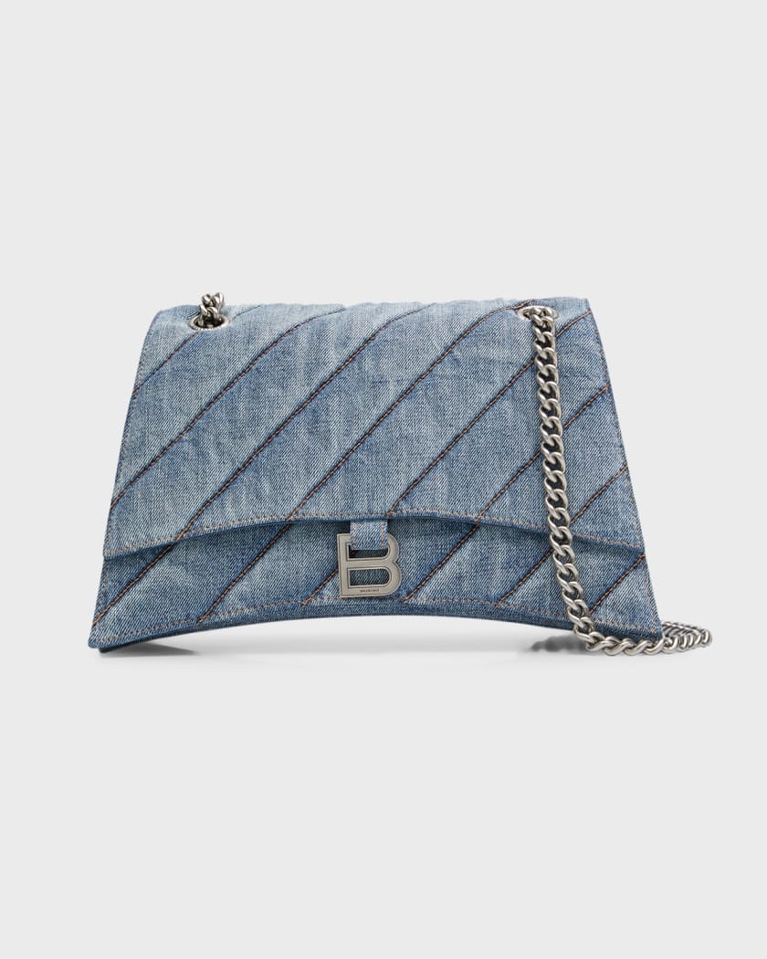 Balenciaga Crush Medium Chain Bag Quilted In Denim