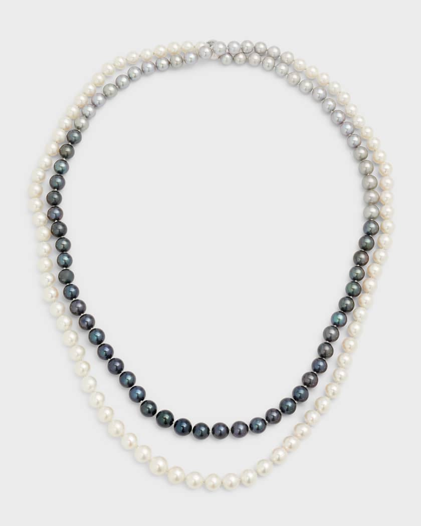 Utopia 18K White Gold Necklace with Multihued Pearls 7 9mm