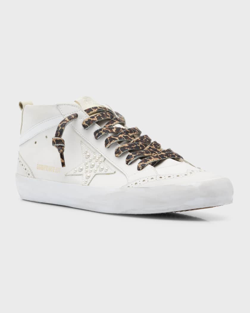 Golden Goose Mid Star Leather Pearly Wing-Tip Sneakers | Neiman Marcus