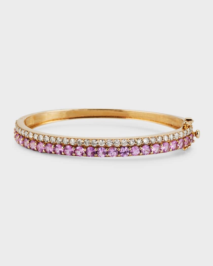 Siena Jewelry 14K Yellow Gold Pink Sapphire Diamond Bar Bangle