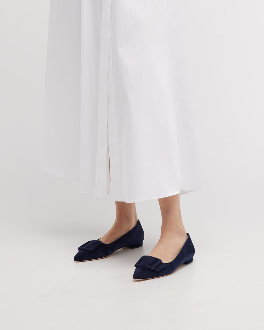 Manolo Blahnik Maysale Suede Buckle Ballerina Flats | Neiman Marcus