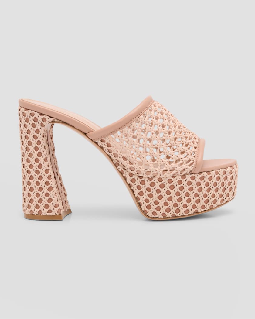 Gianvito Rossi Raffia Block Heel Platform Mules Neiman Marcus