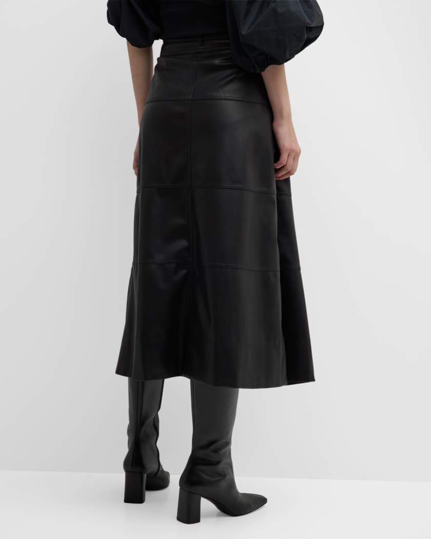 Hudson Faux Leather Belted Tiered Seam Midi Skirt