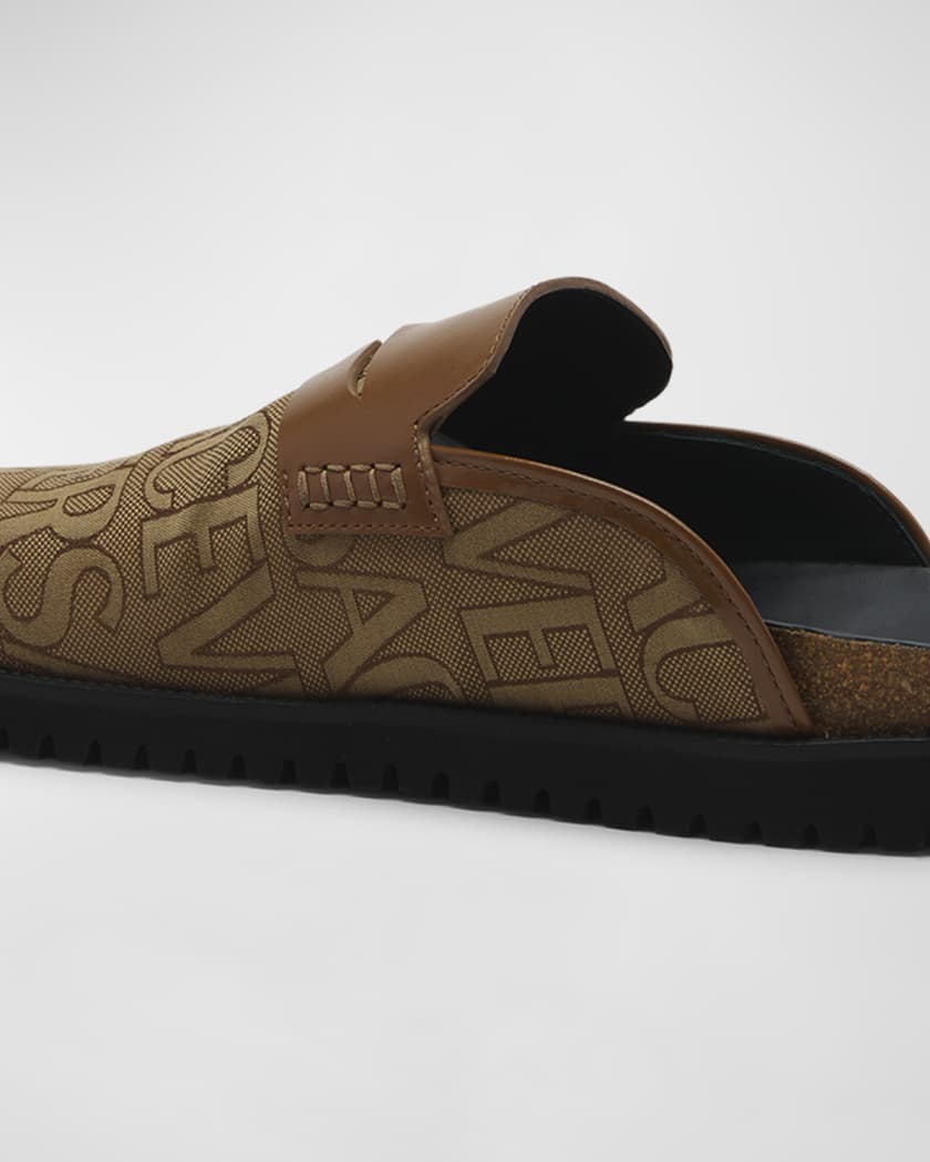 Versace Men's Jacquard Logo Medusa Mules | Neiman Marcus
